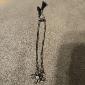 Paparazzi dainty black flower white rhinestone adjustable bracelet